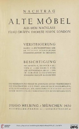 Nachtrag Alte Möbel (Nr. 307-328)