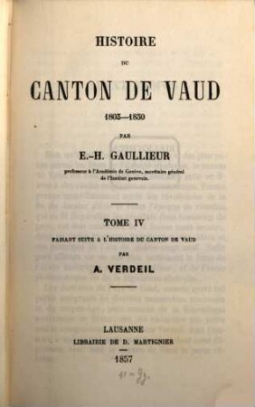Histoire du Canton de Vaud, 4. 1803 - 1830