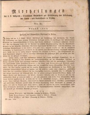 Mittheilungen. Nro. 31. August 1822.
