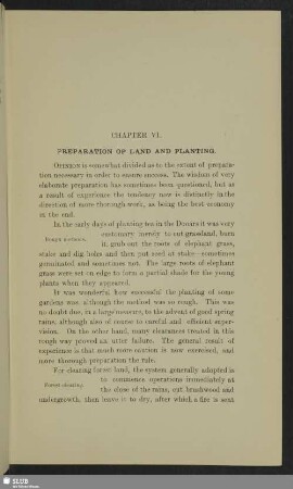 Chapter VI. Preparation of land and planting