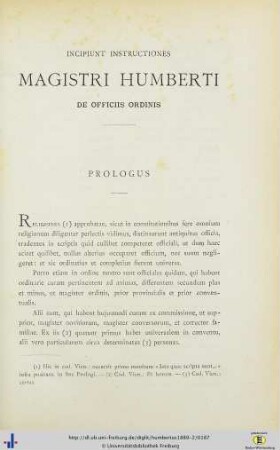 Incipiunt Instructiones Magistri Humberti De Officiis Ordinis.