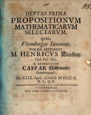 Heptas prima propositionum mathematicarum selectarum