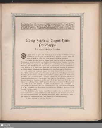 König Friedrich August-Hütte Potschappel Aktiengesellschaft zu Dresden