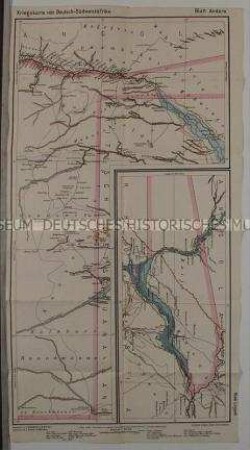 Blatt Andara und Linjanti der Kriegskarte Deutsch-Südwestafrika mit eingezeichneten Siedlungsgebieten der einheimischen Bevölkerung