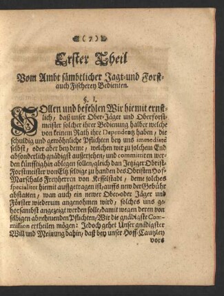 Erster Theil Vom Ambt sämblicher Jagt- und Forst- auch Fischerey Bedienten