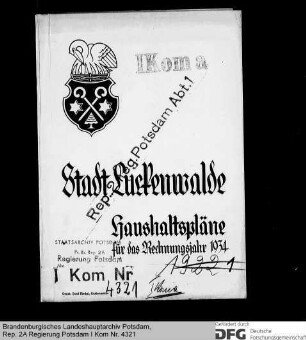 Haushaltsplan der Stadt Luckenwalde für das Rechnungsjahr 1934