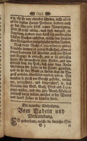 Die neundte Abtheilung, Vom Tadeln und Verleumdung. - Die zehende Abtheilung, Von der Gemüths-Neigung.
