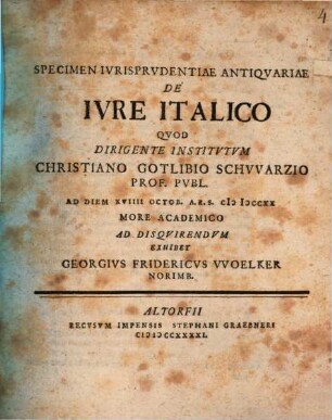 Specimen iurisprudentiae antiquariae de iure italico