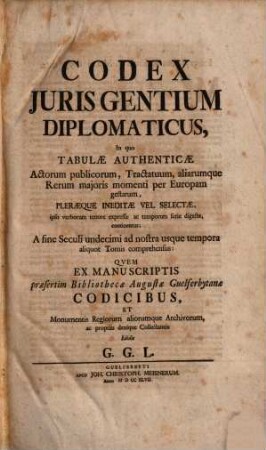 Codex iuris gentium diplomaticus. [1]