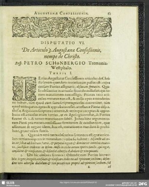 Disputatio VI. De Articulo 3. Augustanae Confeßionis, nempe de Christo