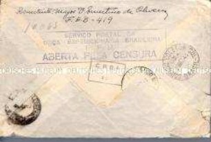 Adressierter Briefumschlag des Brasilianischen Expeditionscorps mit Zensurstempel