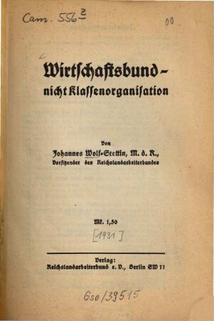 Wirtschaftsbund, nicht Klassenorganisation