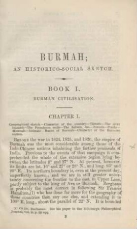 Book I. Burman civilisation