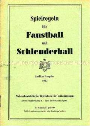 Heft mit Spielregeln für Faustball und Schleuderball
