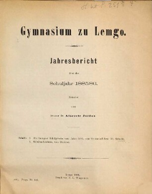 Jahresbericht : über das Schuljahr von Ostern ... bis Ostern .... 1885/86