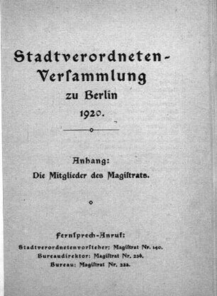 1920: Stadtverordnetenversammlung der Stadt Berlin