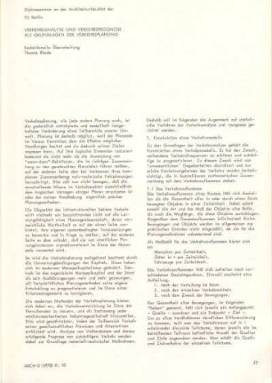 Verkehrsanalyse und Verkehrsprognose als Grundlage der Verkehrsplanung (Diplomseminar an der Architekturfakultät der TU Berlin)