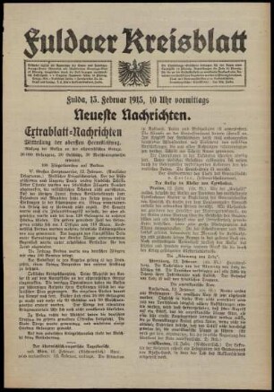 Erste Ausgabe vom Samstag, den 13. Februar 1915.