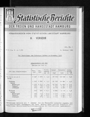 Der Seeverkehr des Hamburger Hafens im November 1961 : Lfd. Nr. 5