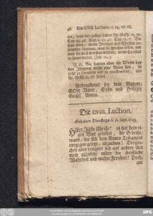 Die CVIII. Lection. Gehalten Dienstags d. 11. Sept. 1725.