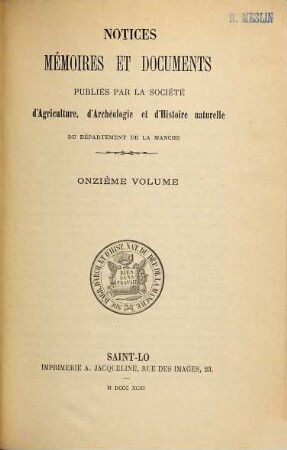 Notices, mémoires et documents. 11. 1893
