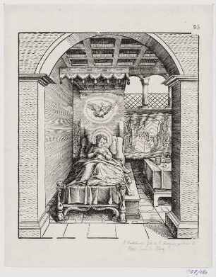 Heiliger Denthelinus, Sohn des heiligen Manger, Patron von Rees, Blatt 25 der Folge "Heilige aus der Familie des Kaisers Maximilian I. aus dem Hause Habsburg"