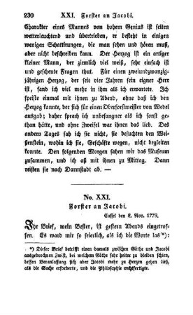 No. XXI. Forster an Jacobi