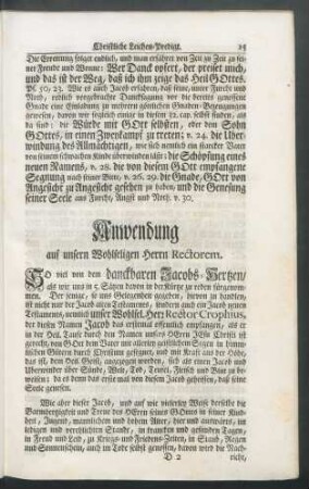 Anwendung auf unsern Wohlseligen Herrn Rectorem