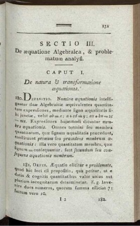Sectio III. De aequatione Algebraica, & problematum analysi.