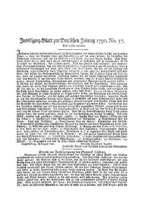 Intelligenz-Blatt zur Deutschen Zeitung 1790. No. 37