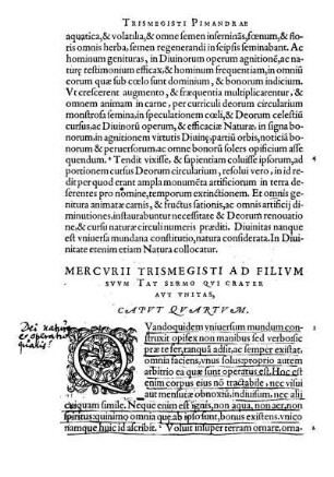 Mercurii Trismegisti Ad Filium Suum Tat Sermo Qui crater aut Unitas, Caput Quartum