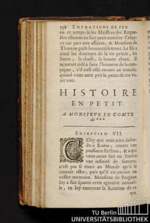 Histoire En Petit. A Monsievr Le Comte de ***. Entretien VII.