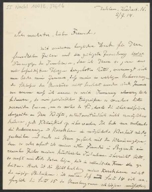 Brief an B. Schott's Söhne : 02.07.1914