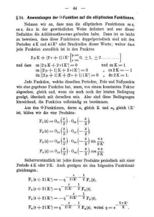 § 24. Anwendungen der 0-Funktion auf die elliptischen Funktionen.