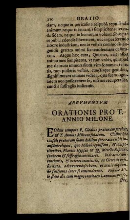 Argumentum Orationis Pro T. Annio Milone.