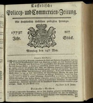 21tes Stueck, Montag den 24ten May 1773