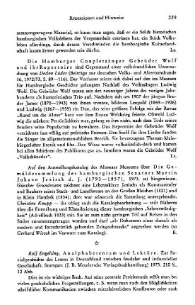 Engelsing, Rolf :: Analphabetentum und Lektüre, zur Sozialgeschichte des Lesens in Deutschland zwischen feudaler und industrieller Gesellschaft : Stuttgart, Metzler, 1973