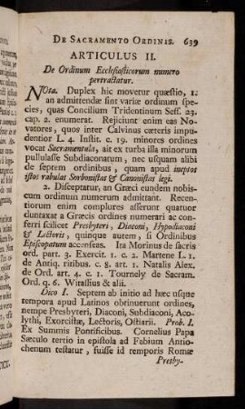 639-651, Articulus II. De Ordinum Ecclesiasticorum numero pertractatur.