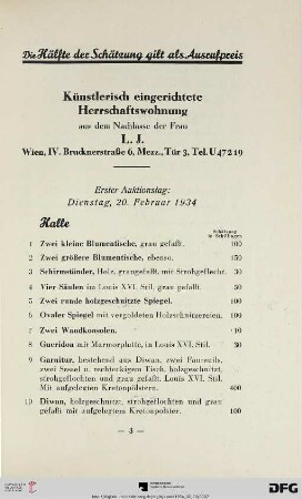 Erster Auktionstag: Dienstag, 20. Februar 1934 (Nr. 1-185)