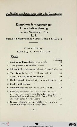 Erster Auktionstag: Dienstag, 20. Februar 1934 (Nr. 1-185)