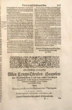 Ein Christliche Heerpredig, Allen Kriegs-Obristen, Hauptleuten, Beuelchshabern, ec. vnd dem gantzen Christlichen Kriegsvolck ...