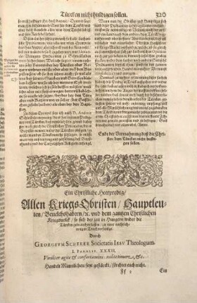 Ein Christliche Heerpredig, Allen Kriegs-Obristen, Hauptleuten, Beuelchshabern, ec. vnd dem gantzen Christlichen Kriegsvolck ...