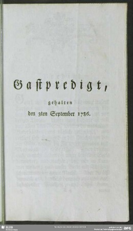 Gastpredigt, gehalten den 3ten September 1786