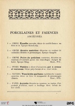 Porcelaines et faiences anciennes (Nr. 1-9)