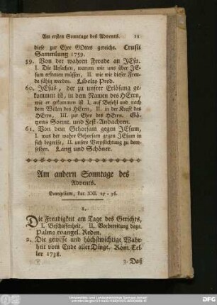 Am andern Sonntage des Advents. Evangelium, Luc. XXI. 25 - 36.