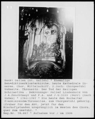 Thronsitz, Rückwand mit Szene aus dem Leben des Heiligen Benedikt, Südseite: Tod der Heiligen Scholastika
