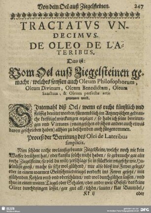 Tractatus Undecimus. De oleo de lateribus.
