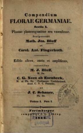 Compendium Florae Germaniae. 1,1., Sectio I : Plantae phanerogamicae seu vasulosae, 1