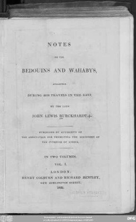 Vol. 1: Notes on the Bedouins and Wahâbys : collected during his travels in the East ; in two volumes