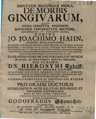 Dissertatio Inauguralis Medica, De Morbis Gingivarum